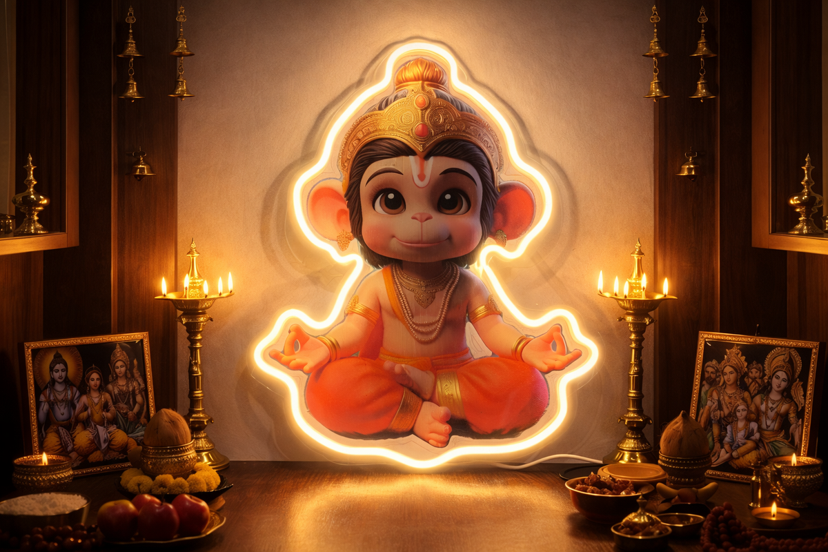 Bal Hanuman LED Neon Wall Art – Divine Glow for Pooja & God Room Neonsignsindia