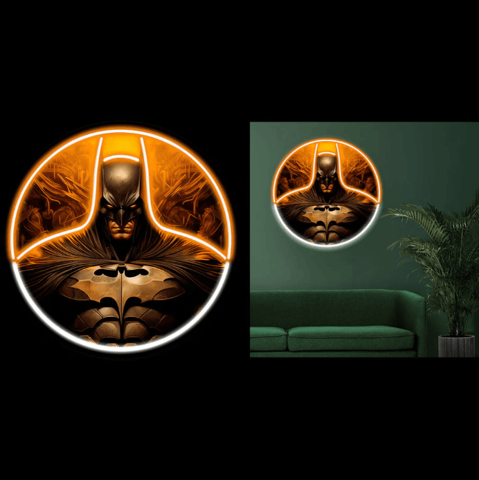 Batman Dark Knight Neon Wall Art – Golden Superhero LED Circle Light | Neon Signs India — Image 2