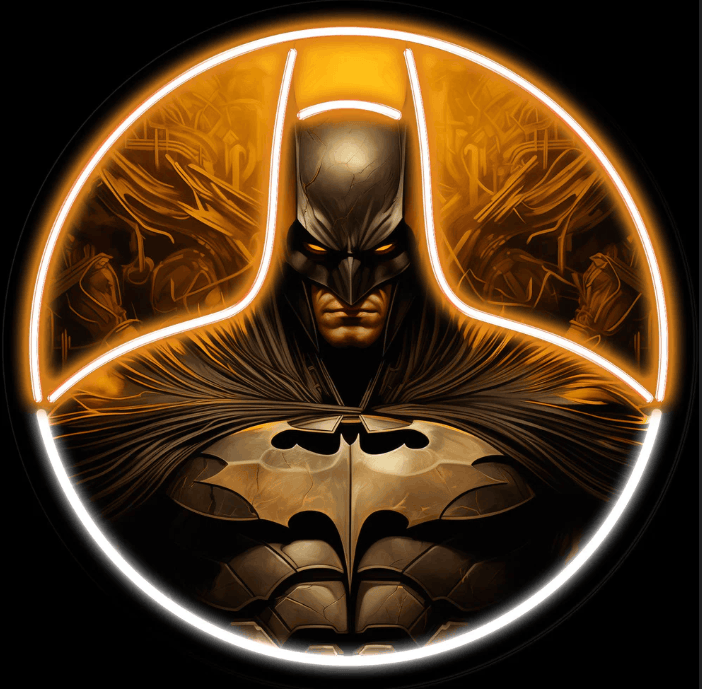 Batman Dark Knight Neon Wall Art – Golden Superhero LED Circle Light | Neon Signs India — Image 3