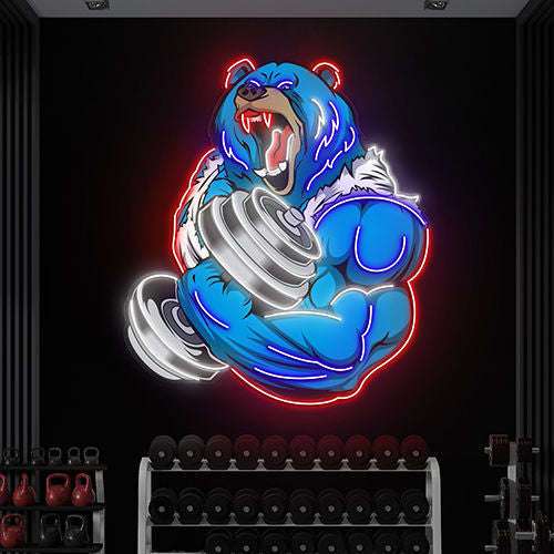 Beast Mode Bear Neon Sign – Hardcore Gym LED Wall Light Neonsignsindia