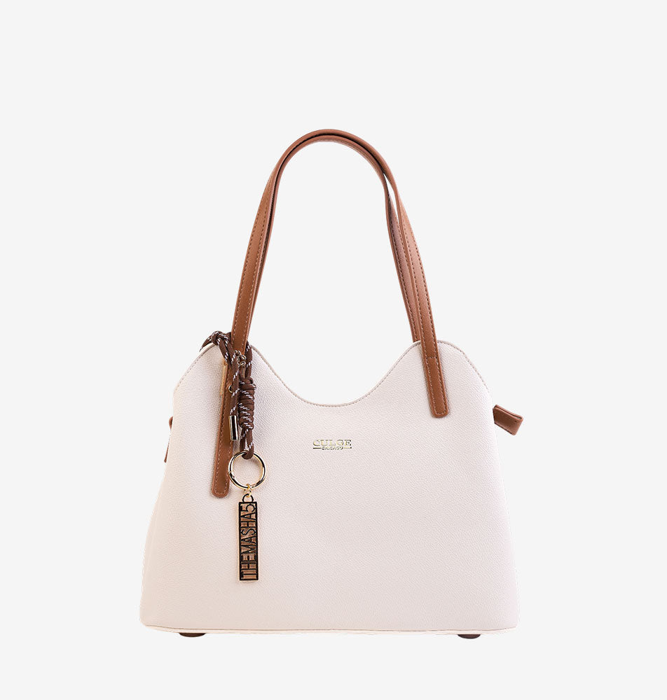 Culge Chicago "The Magnificent" Sculpted Shoulder Satchel – Alabaster Ivory & Soft Saddle-1
