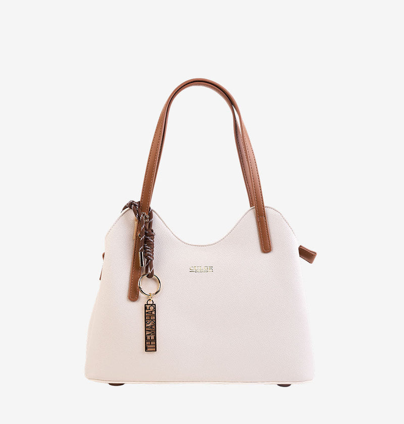 Culge Chicago "The Magnificent" Sculpted Shoulder Satchel – Alabaster Ivory & Soft Saddle-1
