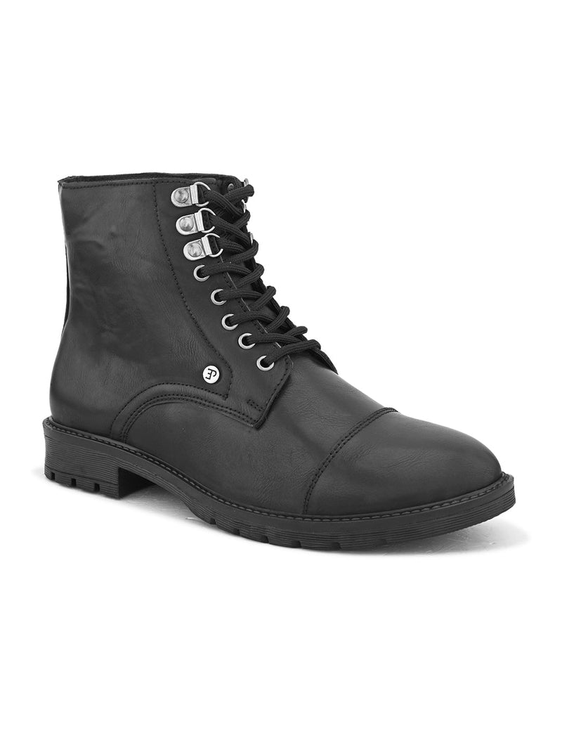 EL PASO Men Black Faux Leather Casual Lace Up Boots-1