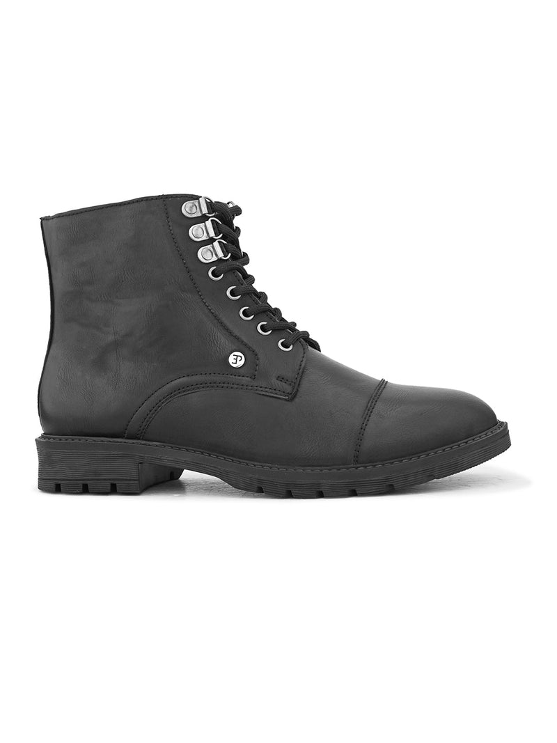 EL PASO Men Black Faux Leather Casual Lace Up Boots-2