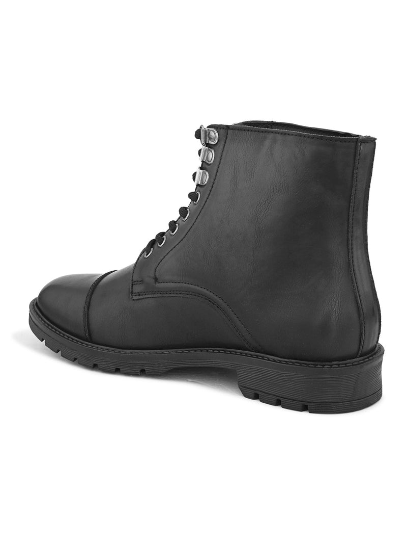 EL PASO Men Black Faux Leather Casual Lace Up Boots-3