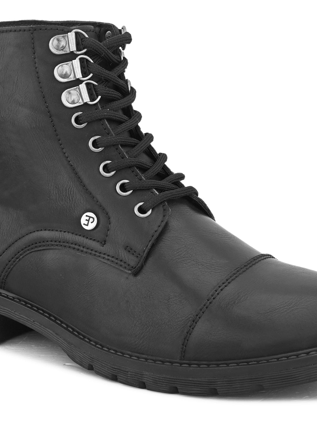 EL PASO Men Black Faux Leather Casual Lace Up Boots-4