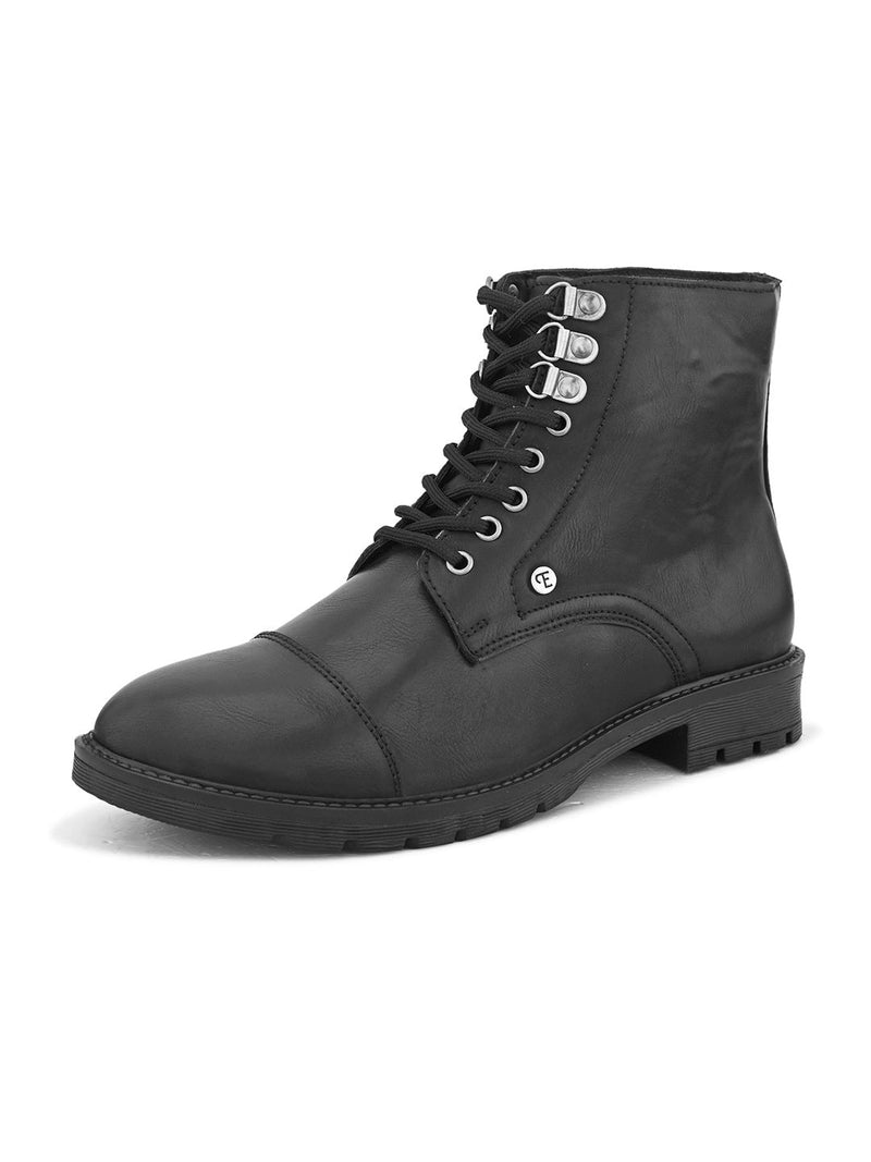 EL PASO Men Black Faux Leather Casual Lace Up Boots-5