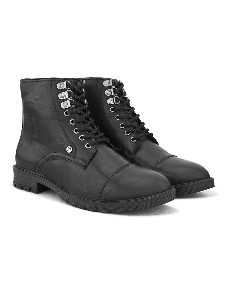 EL PASO Men Black Faux Leather Casual Lace Up Boots-6