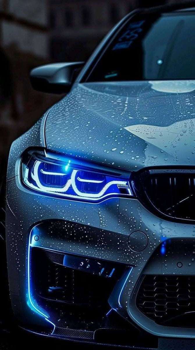 blue Lightning Neon Car Poster – Rain Night Street Aesthetic Neonsignsindia