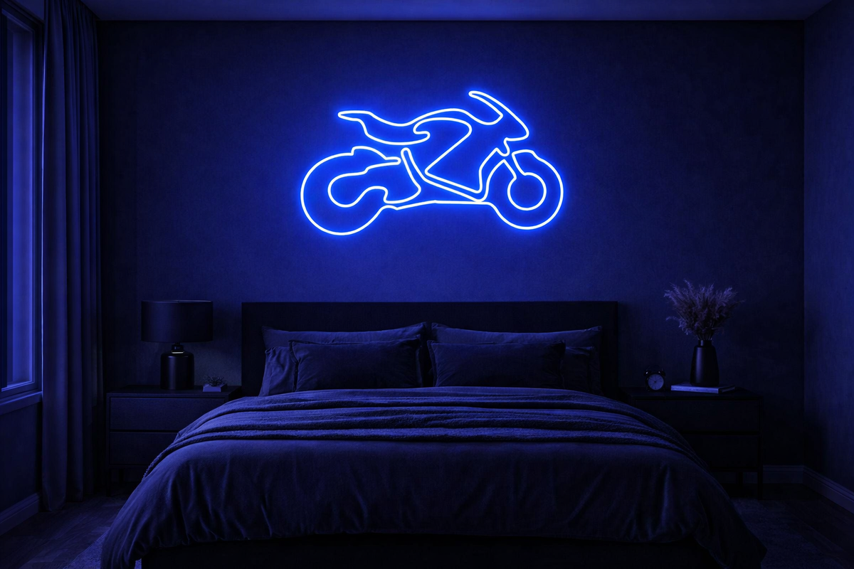 ?️ Blue Motorcycle Neon Sign – Minimal Bike LED Wall Light (3*1.5 feet) Neonsignsindia
