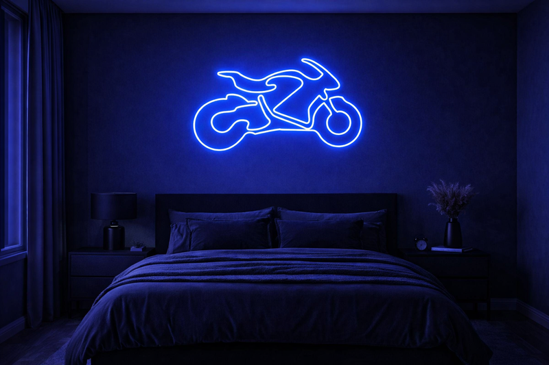 ?️ Blue Motorcycle Neon Sign – Minimal Bike LED Wall Light (3*1.5 feet) Neonsignsindia