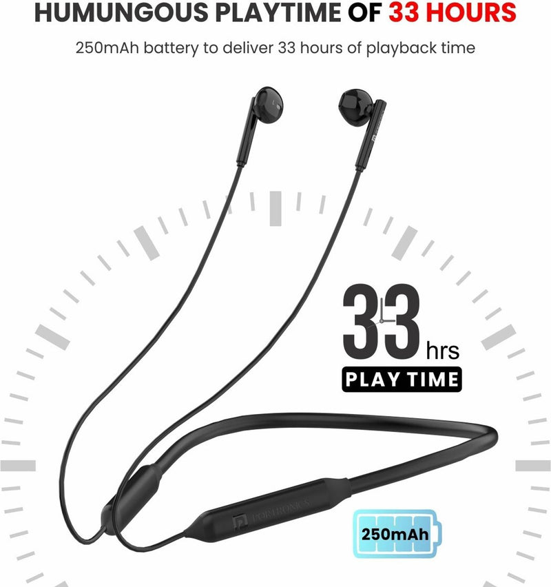 Portronics Harmonics Z5 Wireless Neckband, 33Hrs Playtime, Double EQ Mode, Fast charging Bluetooth Headset