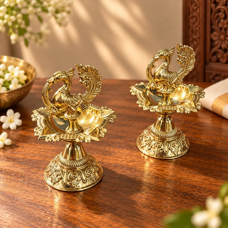 Set of 2 Brass Annam Diya Fancy, decorative swan pooja lamps for Navratri and Diwali. Zishta Festival Gifting.