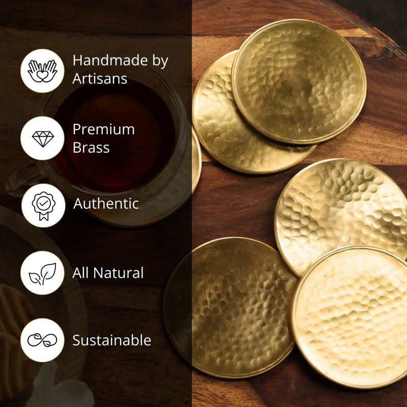 Coasters made with Pure Brass in a Matt Hammered Finish | Set of 4 and 6