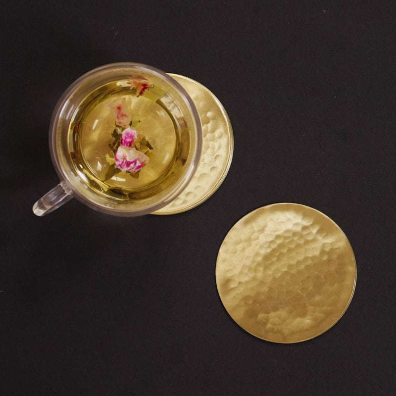 Coasters made with Pure Brass in a Matt Hammered Finish | Set of 4 and 6