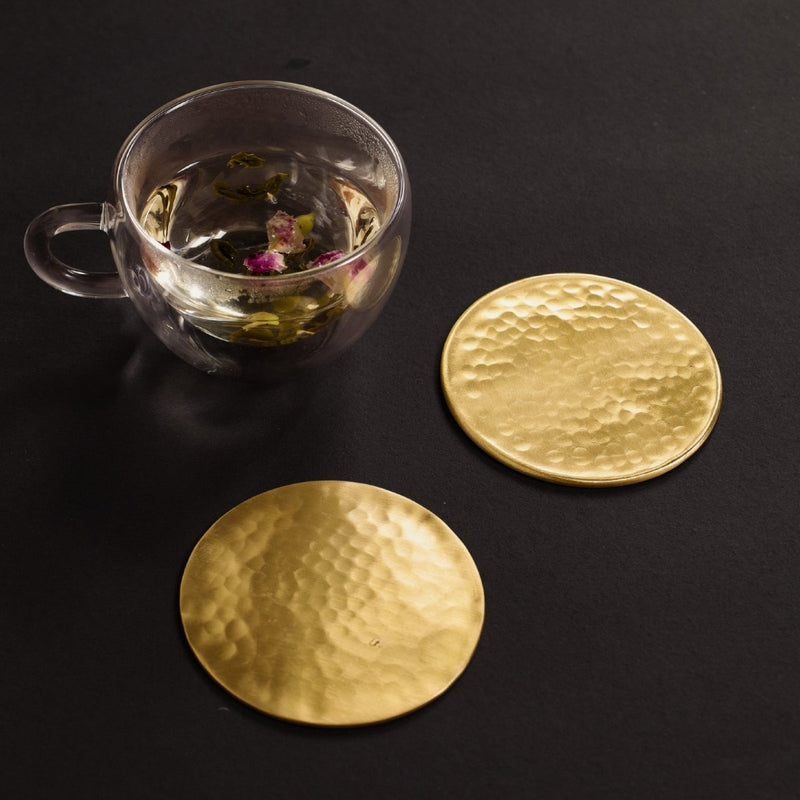 Coasters made with Pure Brass in a Matt Hammered Finish | Set of 4 and 6