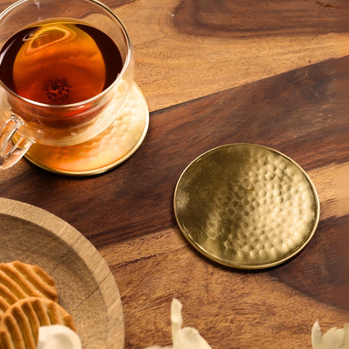 Coasters made with Pure Brass in a Matt Hammered Finish | Set of 4 and 6