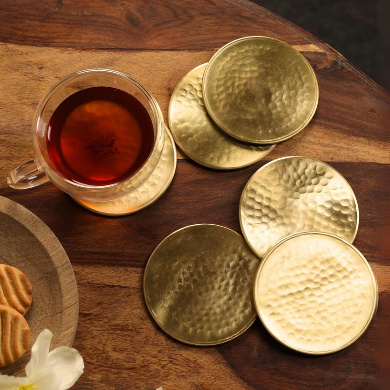 Coasters made with Pure Brass in a Matt Hammered Finish | Set of 4 and 6