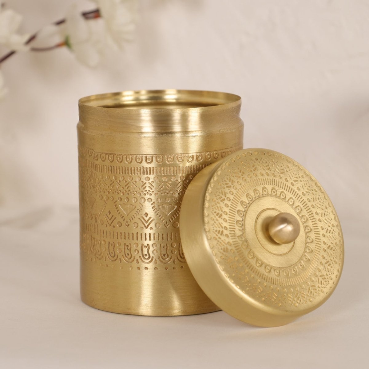 Brass Jar with Lid for Tea or Sugar and Spice in Kitchen Use | Pure Brass