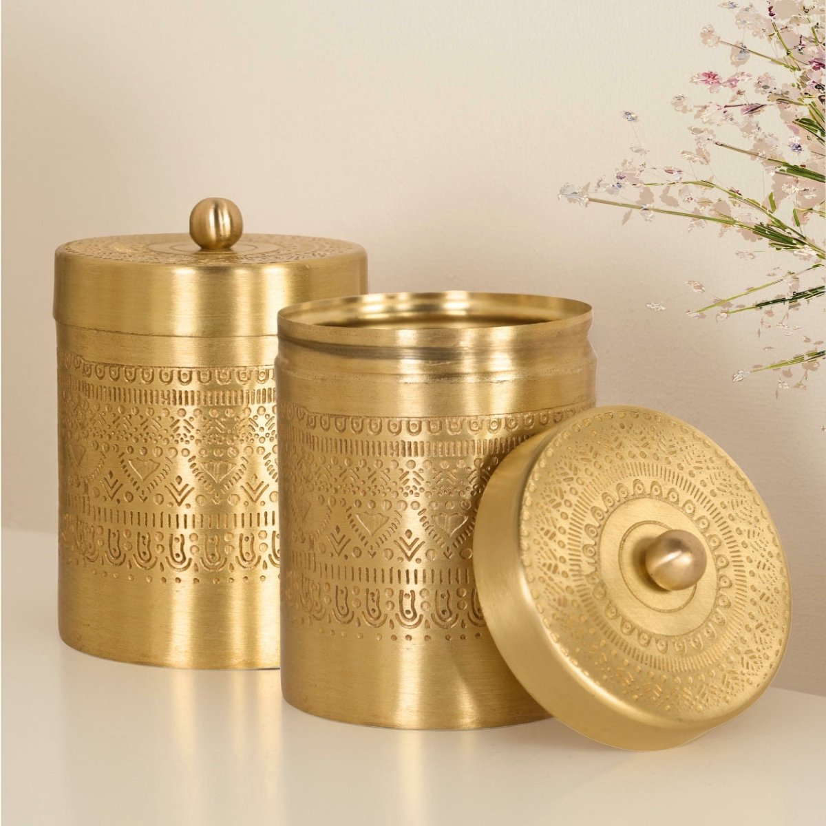 Brass Jar with Lid for Tea or Sugar and Spice in Kitchen Use | Pure Brass
