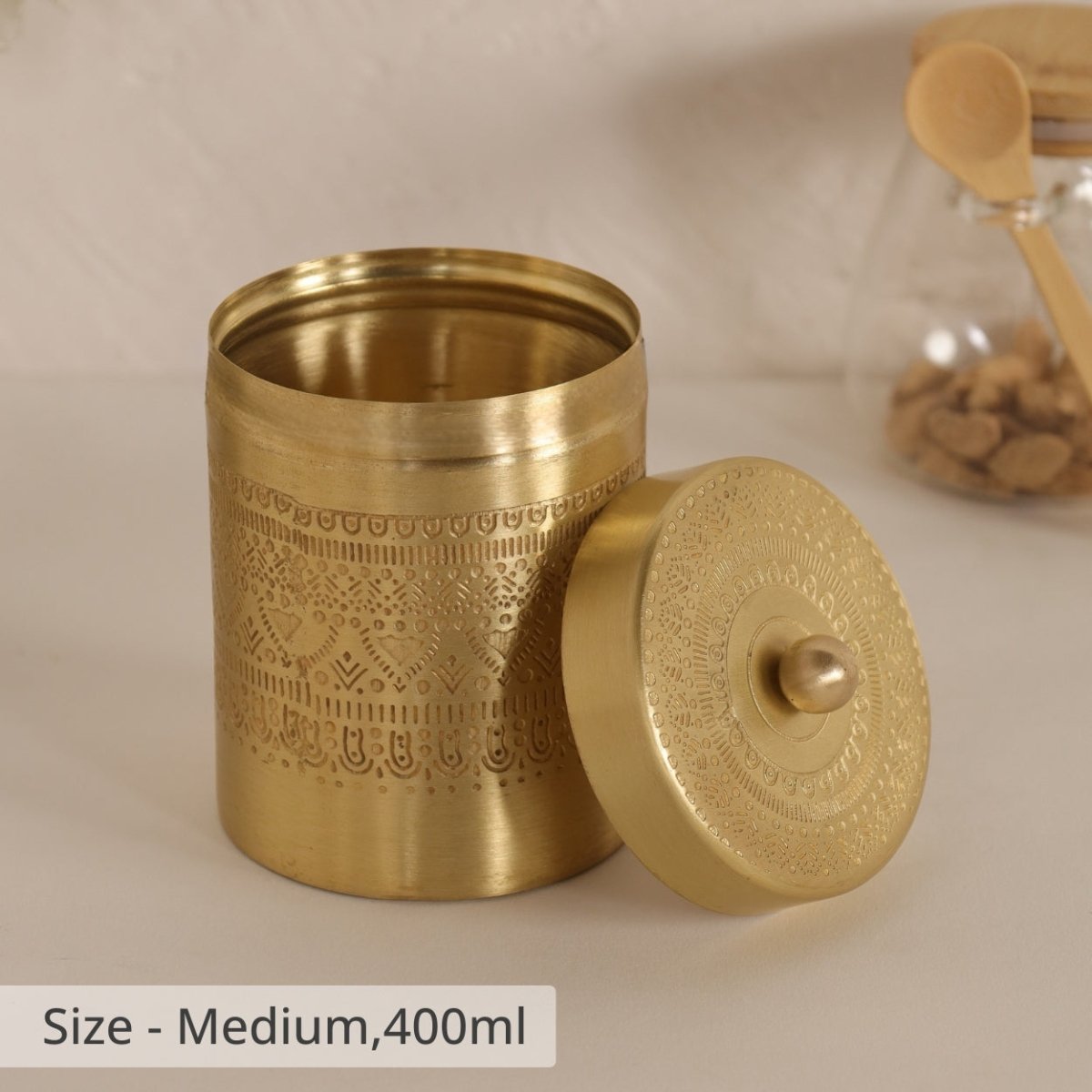 Brass Jar with Lid for Tea or Sugar and Spice in Kitchen Use | Pure Brass