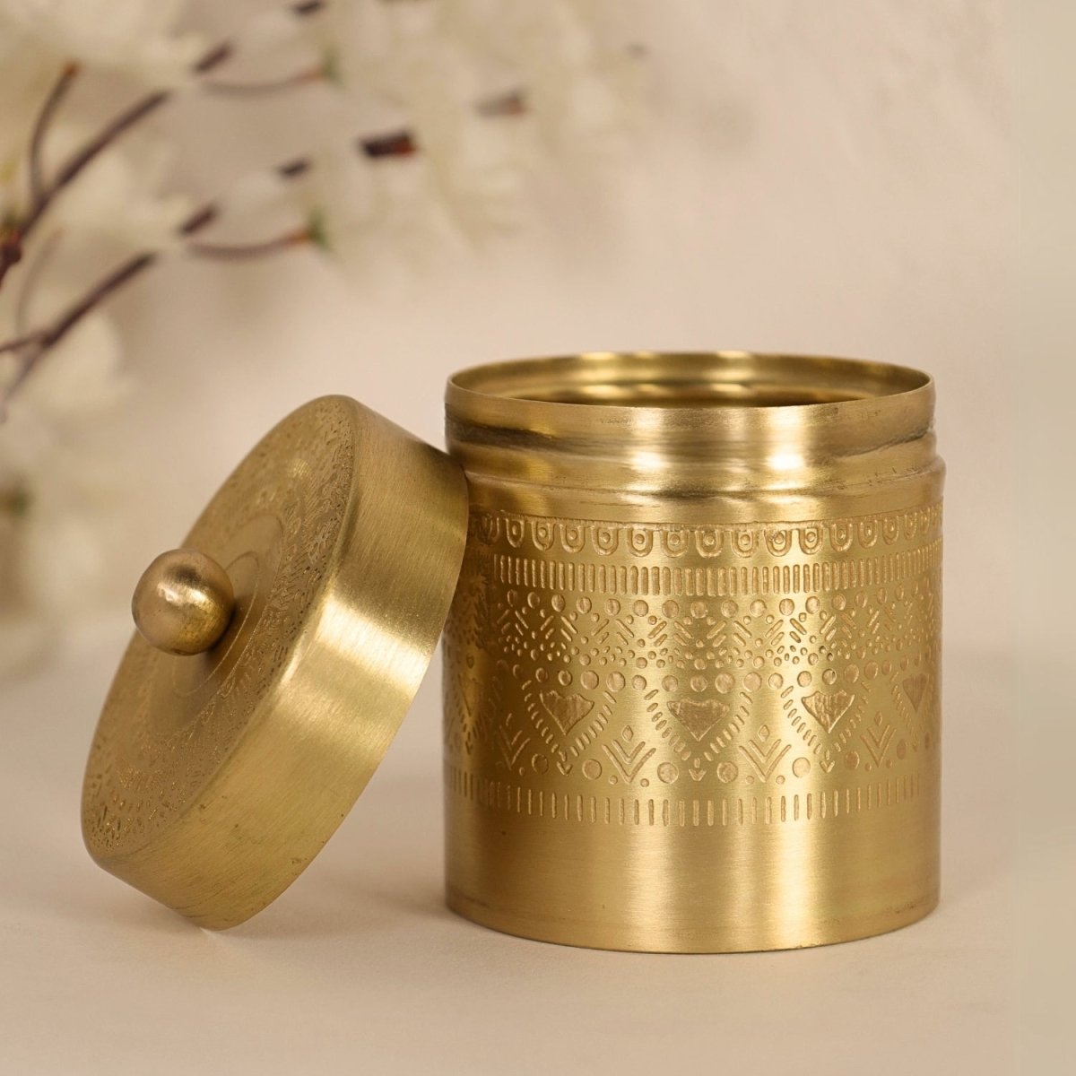Brass Jar with Lid for Tea or Sugar and Spice in Kitchen Use | Pure Brass