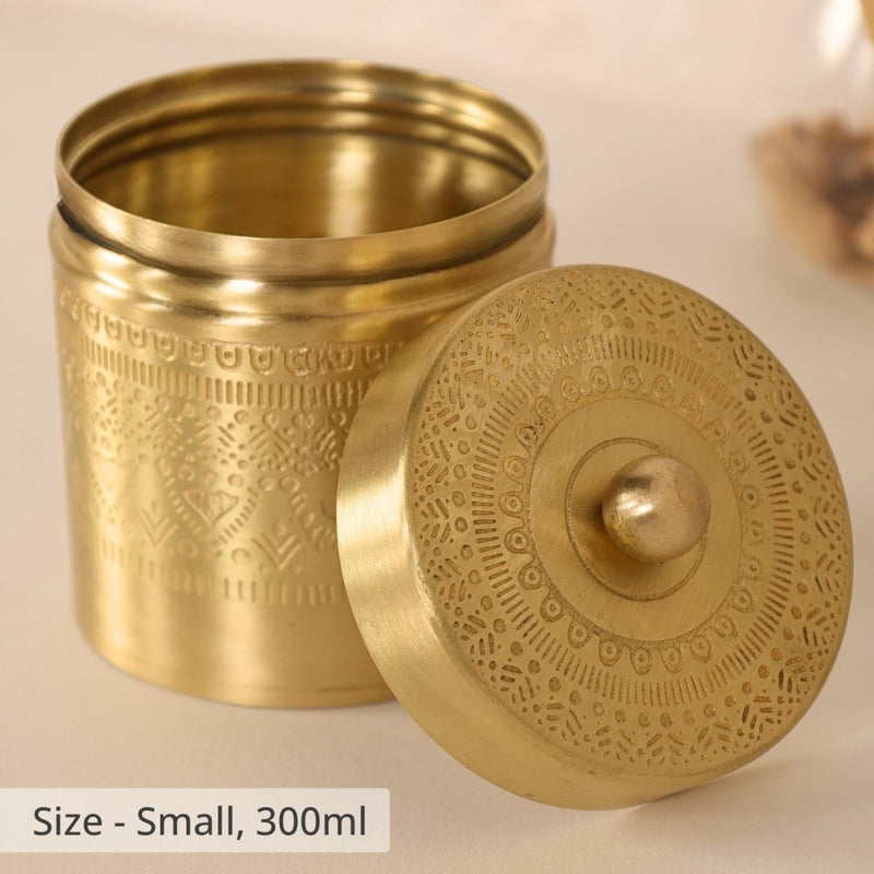 Brass Jar with Lid for Tea or Sugar and Spice in Kitchen Use | Pure Brass