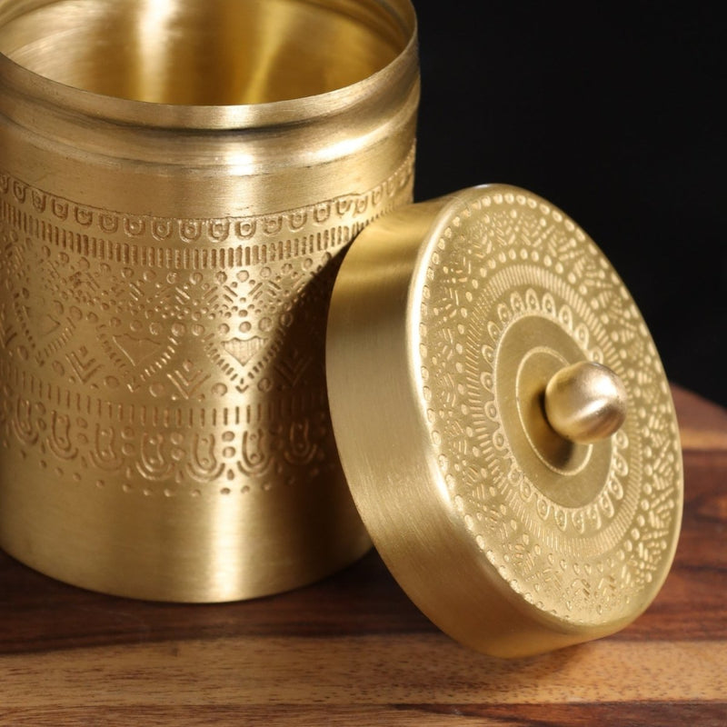 Brass Jar with Lid for Tea or Sugar and Spice in Kitchen Use | Pure Brass