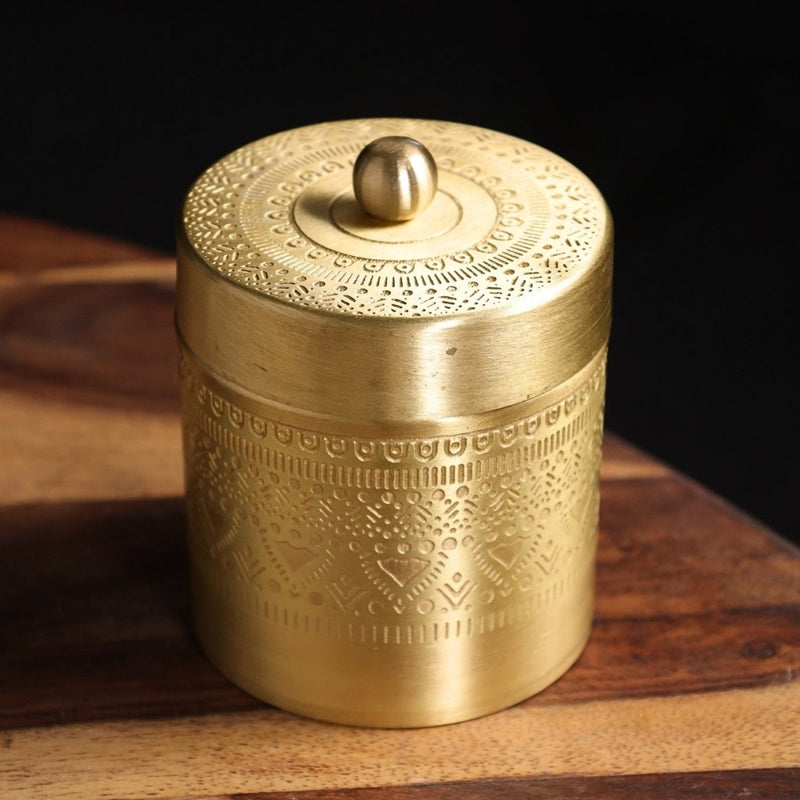 Brass Jar with Lid for Tea or Sugar and Spice in Kitchen Use | Pure Brass