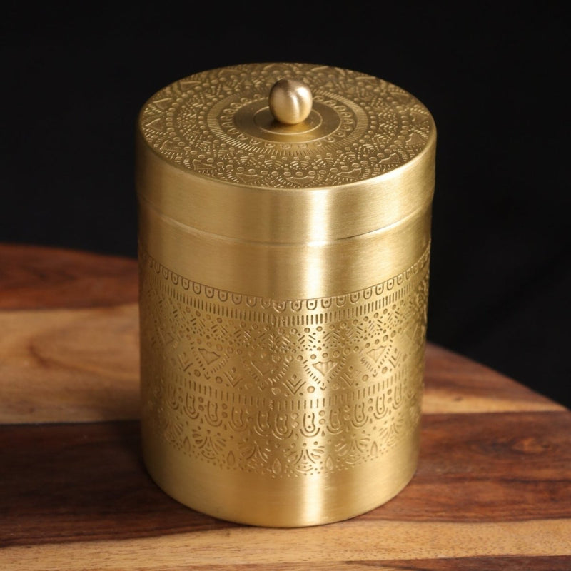 Brass Jar with Lid for Tea or Sugar and Spice in Kitchen Use | Pure Brass