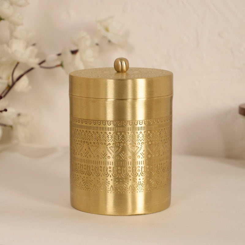 Brass Jar with Lid for Tea or Sugar and Spice in Kitchen Use | Pure Brass