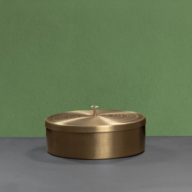 Brass Roti Chapati Box Mandala Art design with Tong-1