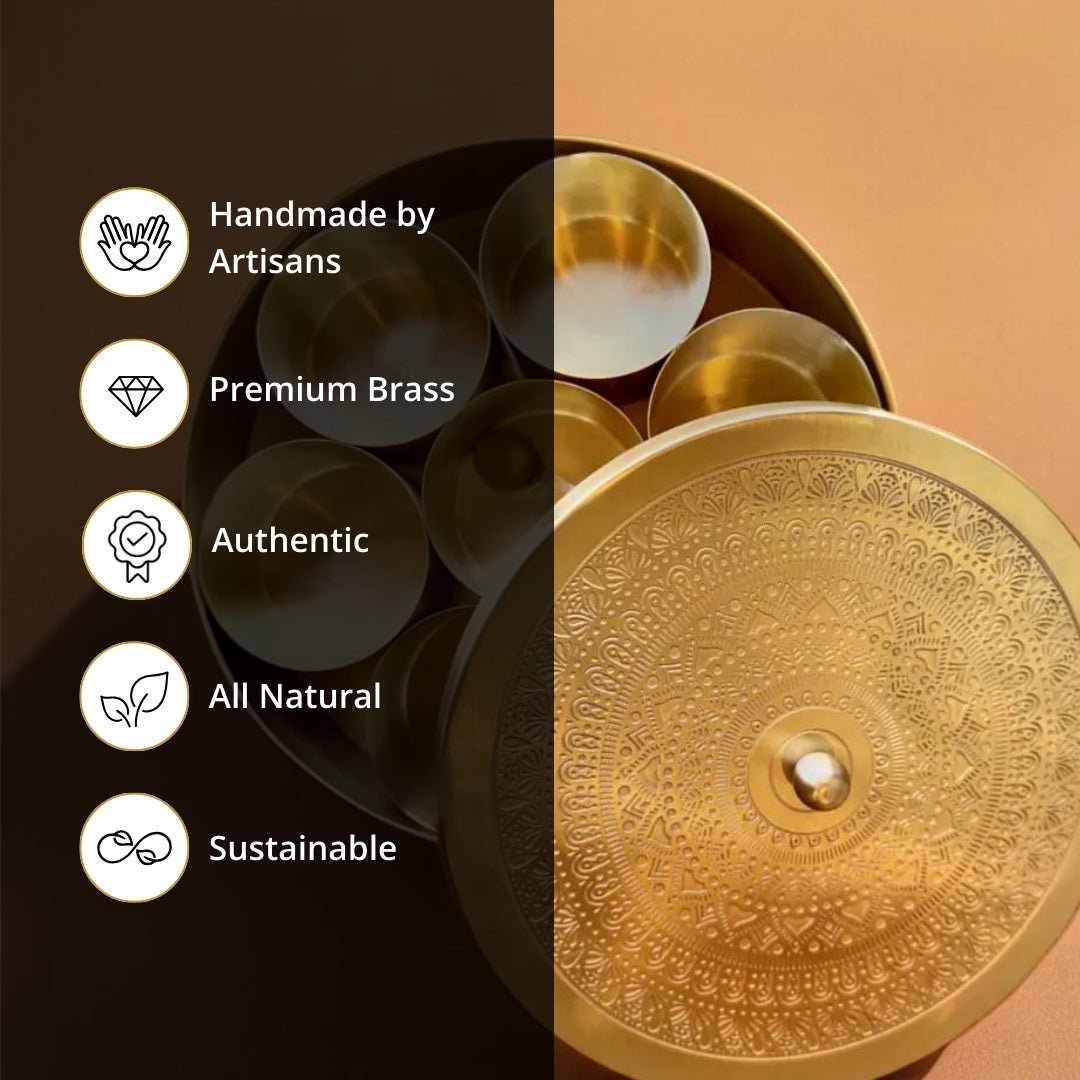 Kitchen Masala or Spice Box in 100% Pure Brass with detachable containers| Organise Your Kitchen Spices in Style