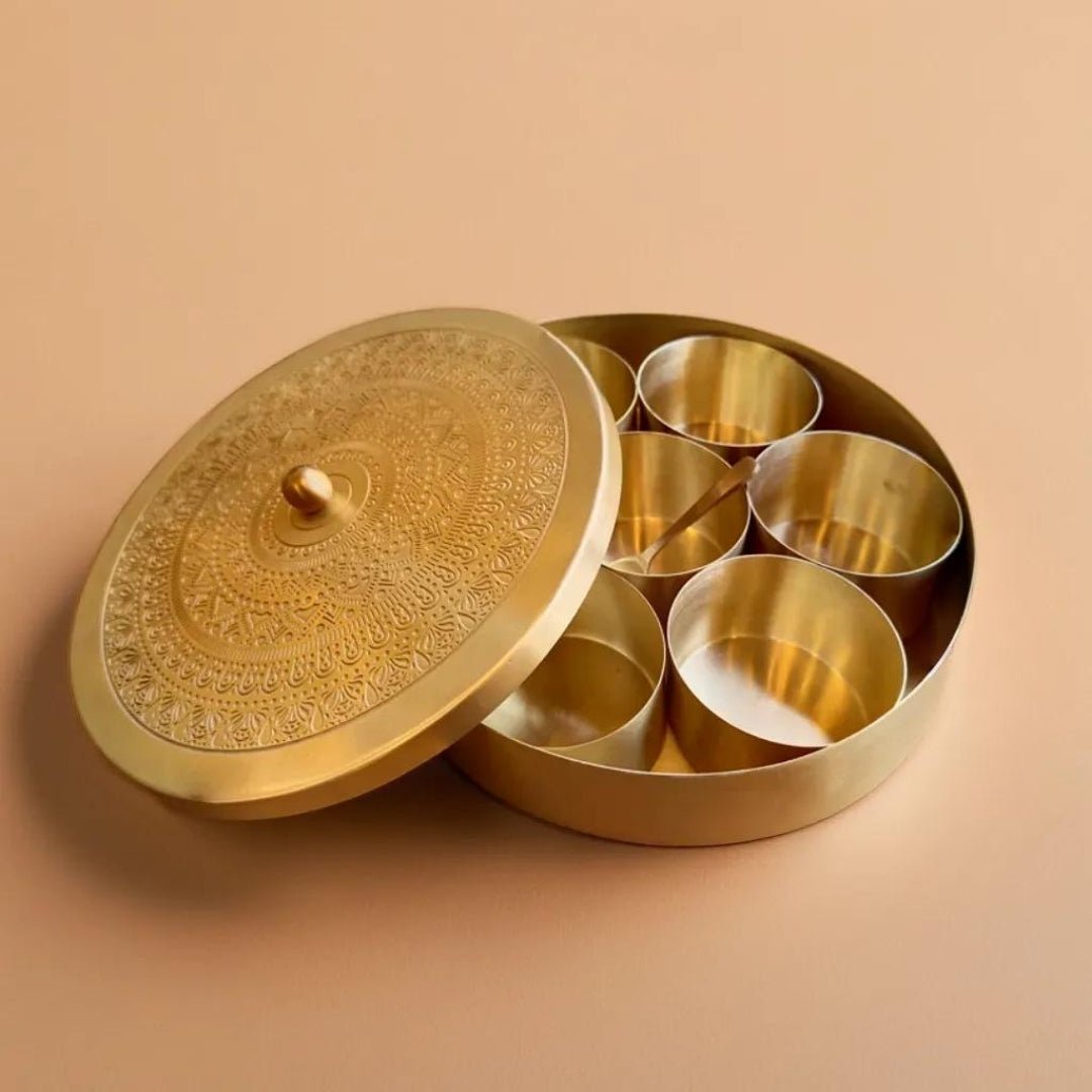 Kitchen Masala or Spice Box in 100% Pure Brass with detachable containers| Organise Your Kitchen Spices in Style