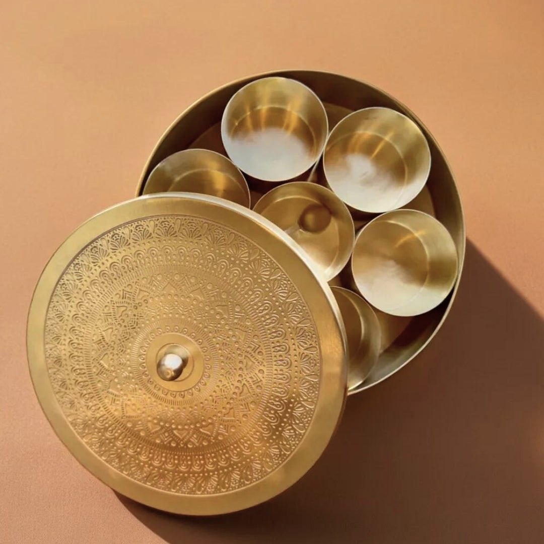 Kitchen Masala or Spice Box in 100% Pure Brass with detachable containers| Organise Your Kitchen Spices in Style