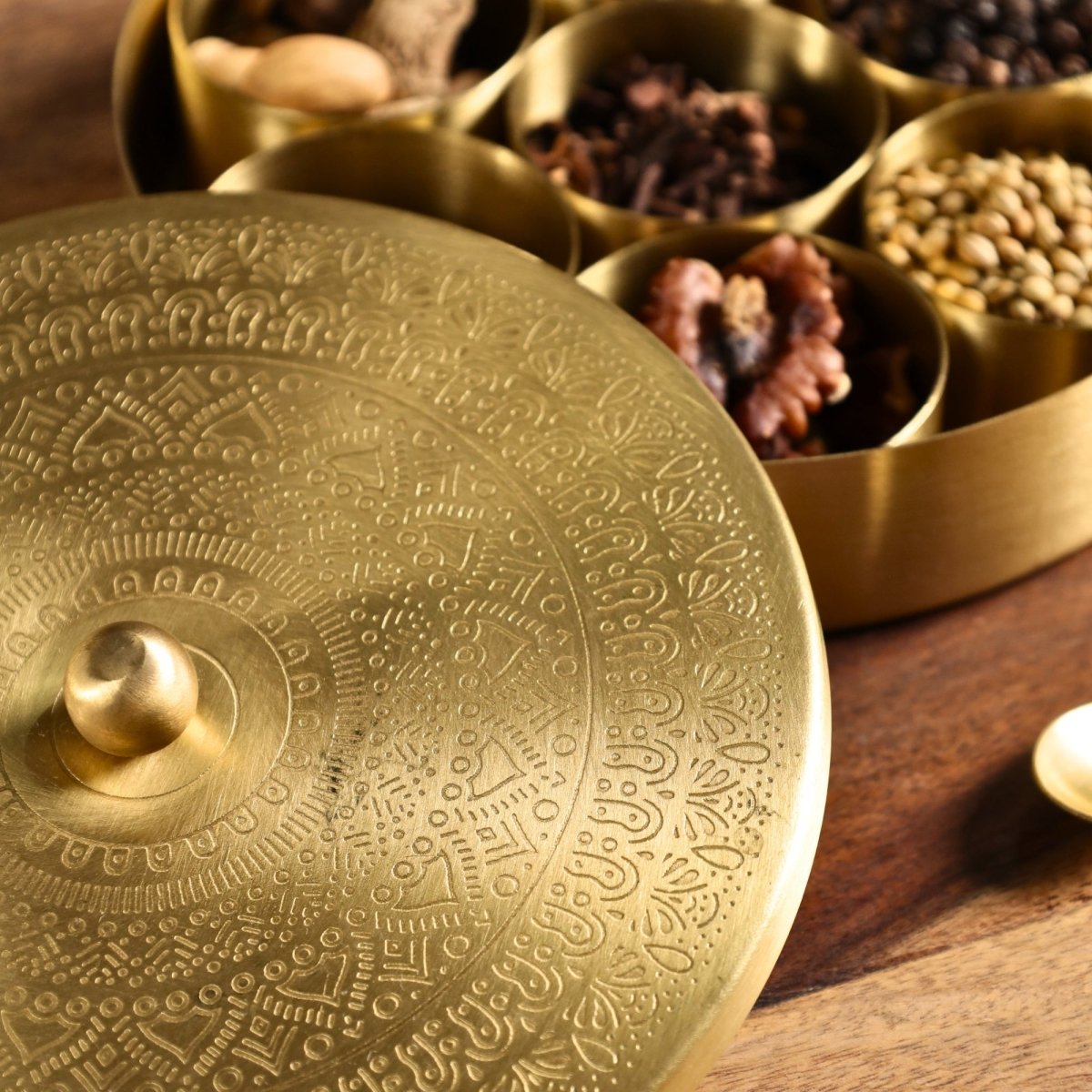 Kitchen Masala or Spice Box in 100% Pure Brass with detachable containers| Organise Your Kitchen Spices in Style