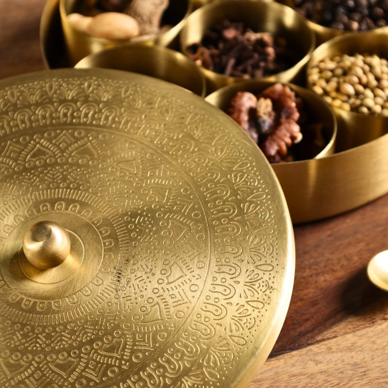 Kitchen Masala or Spice Box in 100% Pure Brass with detachable containers| Organise Your Kitchen Spices in Style