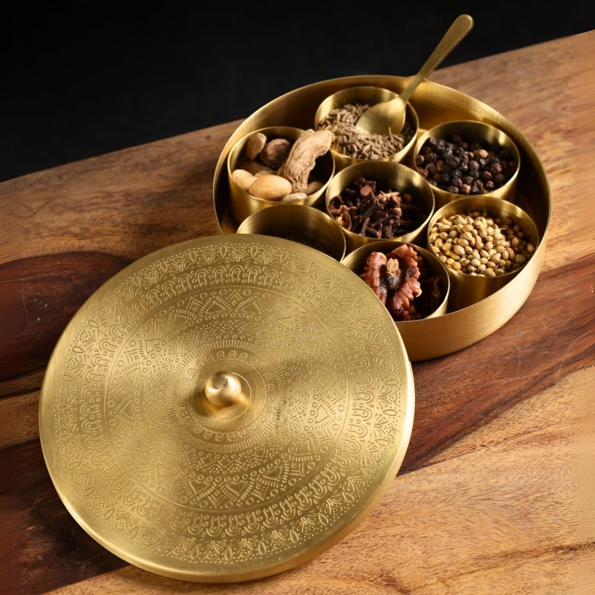 Kitchen Masala or Spice Box in 100% Pure Brass with detachable containers| Organise Your Kitchen Spices in Style