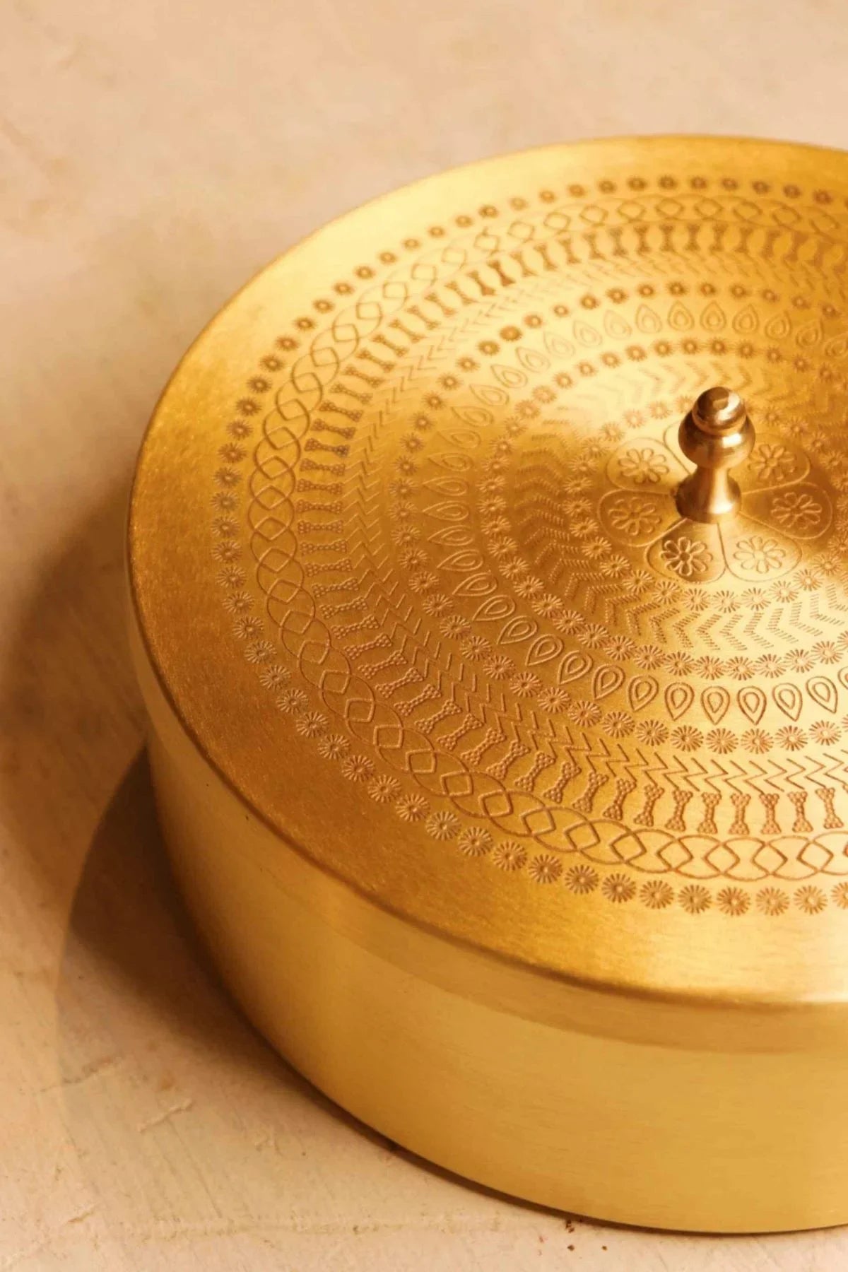 Brass Roti Chapati Box Mandala Art design with Tong-7