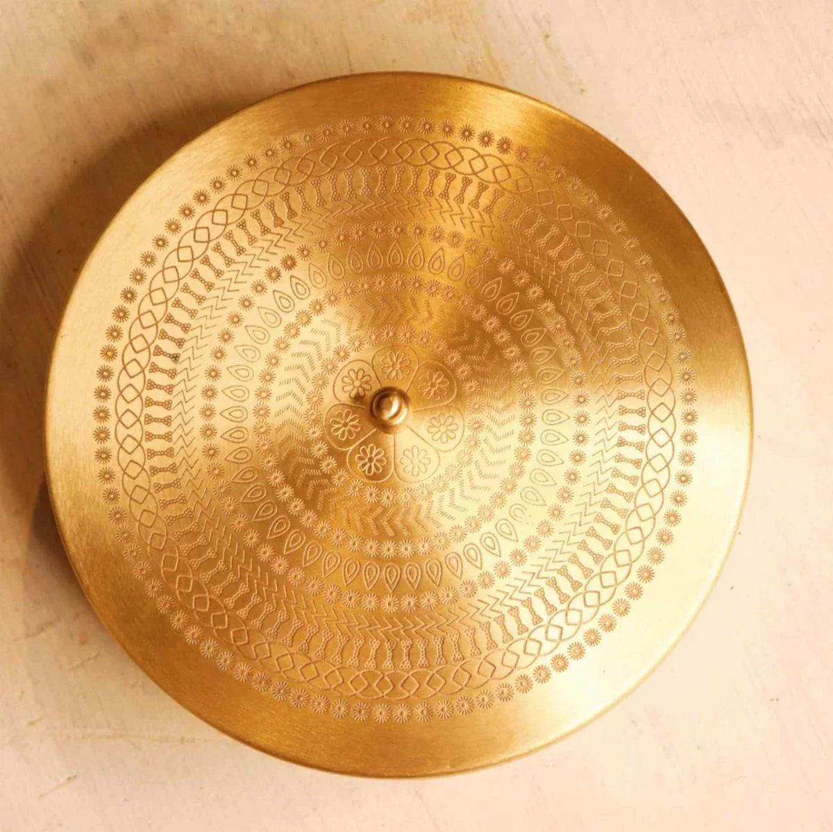 Brass Roti Chapati Box Mandala Art design with Tong-8