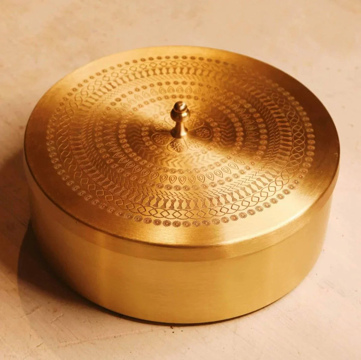 Brass Roti Chapati Box Mandala Art design with Tong-6