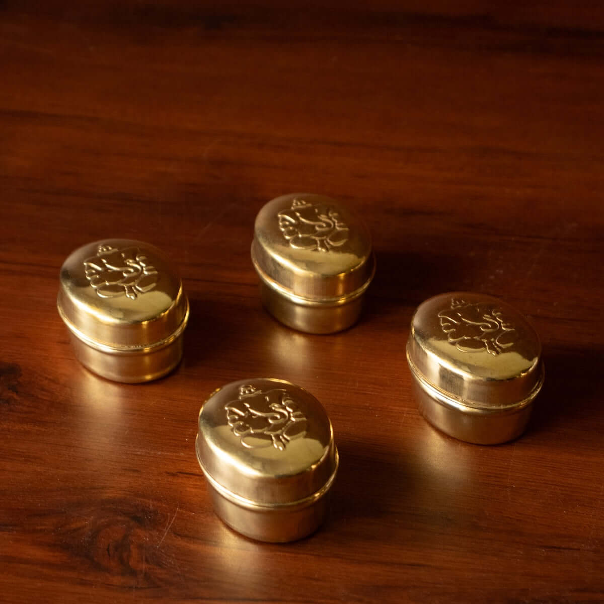 Brass Sindoor Dibbi Oval Set Of 4 | Haldi kumkum box for gifting-1