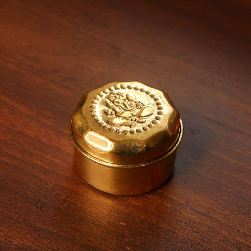 Brass Sindoor Dibbi Round Set Of 4 | Haldi Kumkum box for gifting-3