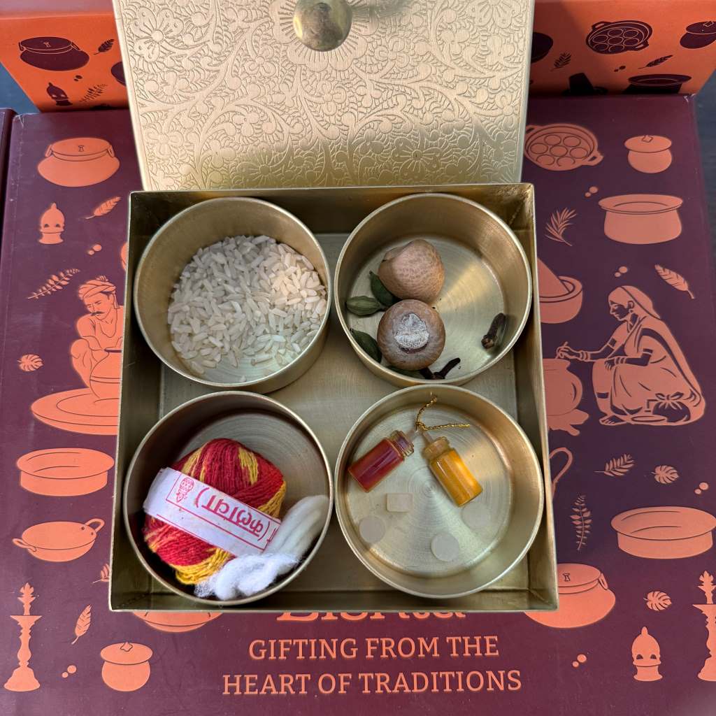 Brass Square Box with 4 Cups - Gift Set-5