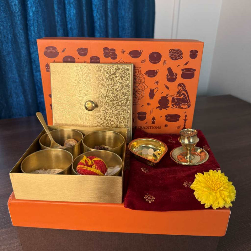 Brass Square Box with 4 Cups - Gift Set-2