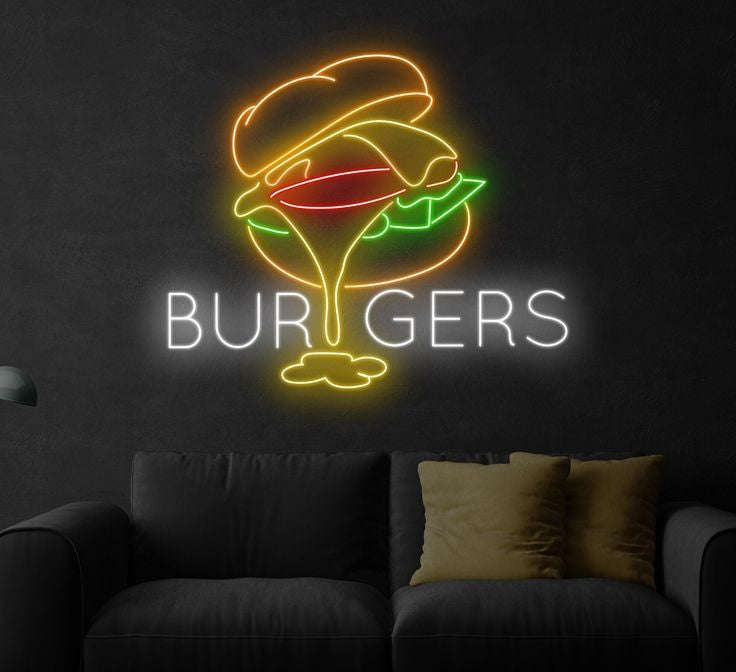Burger Neon Wall Sign – Restaurant Display Edition Neonsignsindia