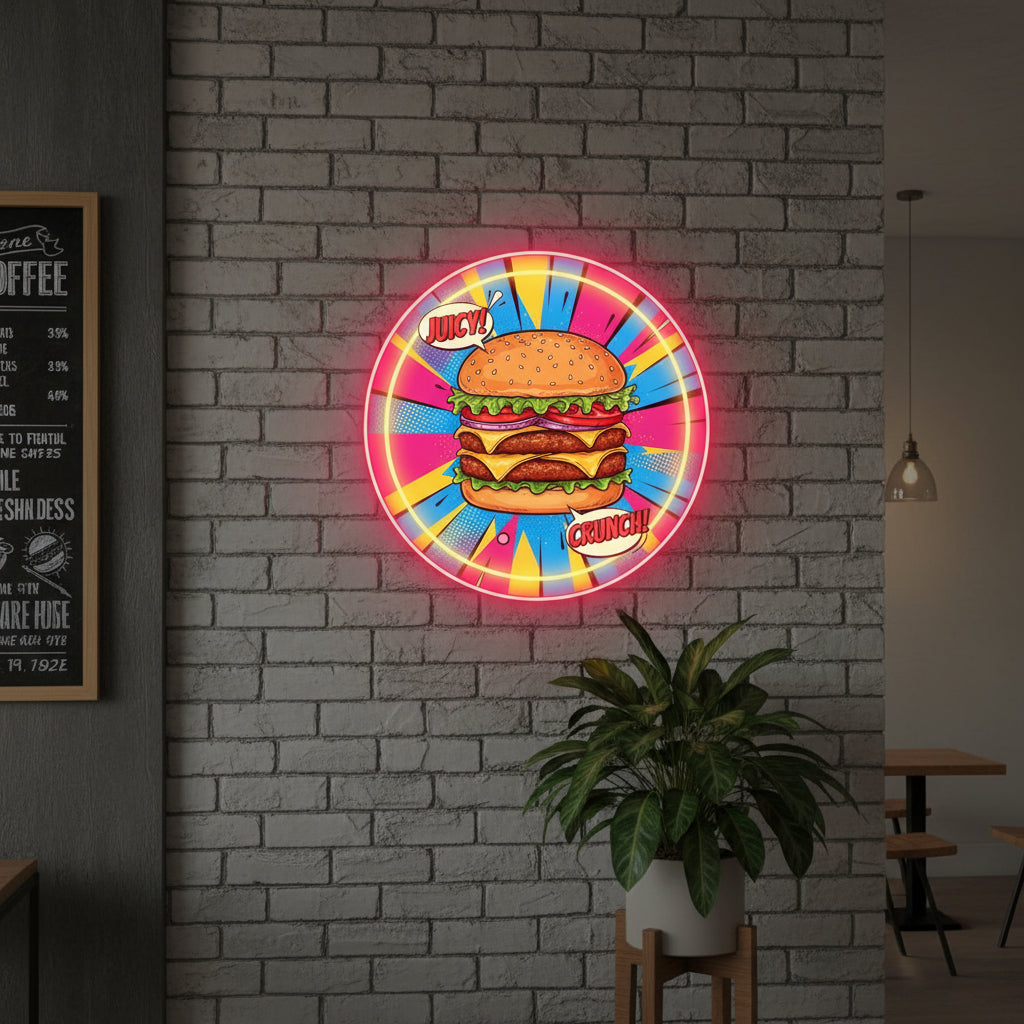 Burger UV Print Neon Sign (18x18 inches)?✨ Neonsignsindia
