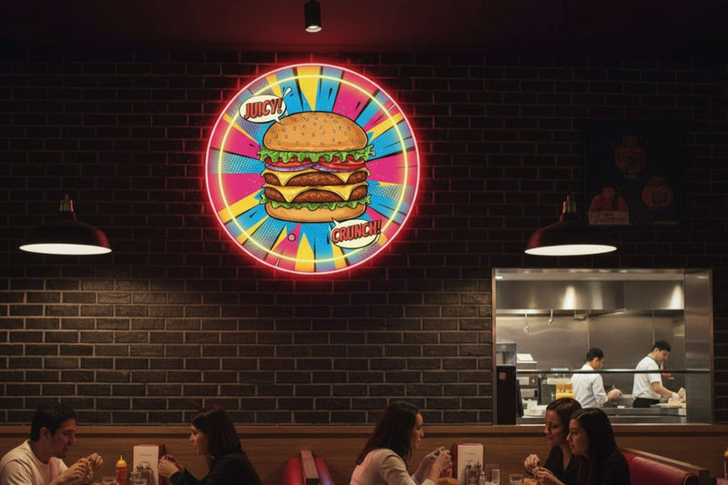 Burger UV Print Neon Sign (18x18 inches)?✨ Neonsignsindia