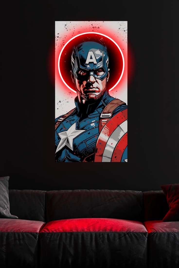 Captain America Neon Shield Wall Art – Red Glow LED Canvas Poster - LED Neon Sign