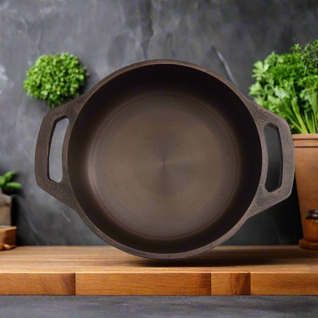 Pre-seasoned Cast iron flat bottom smooth finish cooking pan-Zishta Traditional Cookware